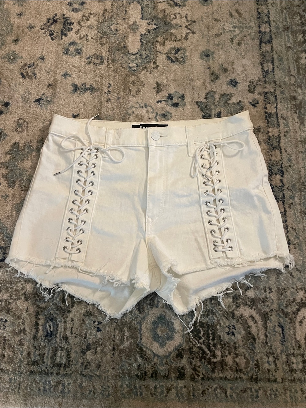 Express White Lace-Up High-Rise Denim Shorts